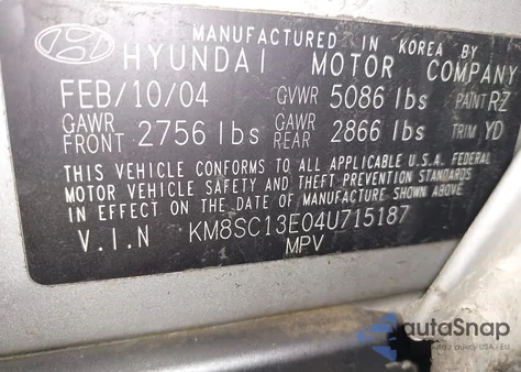 2004 Hyundai Santa Fe Gls/Lx from USA, damaged, VIN KM8SC13E04U715187